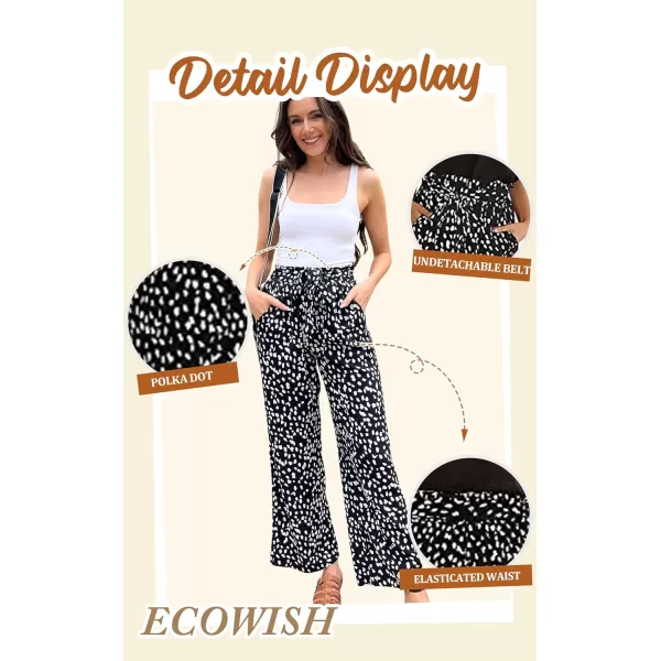 ECOWISH Womens Cotton Soft Palazzo Wide Leg Pant with Pockets High Waist Casual Loose Flowy Pants with Belt160 Brown