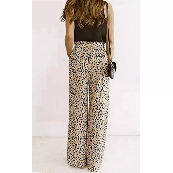 ECOWISH Womens Cotton Soft Palazzo Wide Leg Pant with Pockets High Waist Casual Loose Flowy Pants with Belt160 Khaki