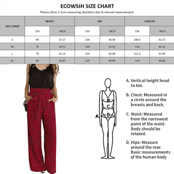 ECOWISH Womens Cotton Soft Palazzo Wide Leg Pant with Pockets High Waist Casual Loose Flowy Pants with Belt160 Red