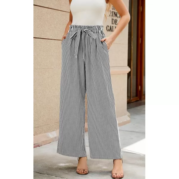 ECOWISH Womens Cotton Soft Palazzo Wide Leg Pant with Pockets High Waist Casual Loose Flowy Pants with Belt418 Black