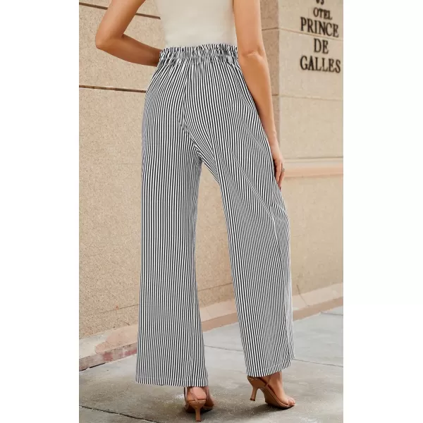 ECOWISH Womens Cotton Soft Palazzo Wide Leg Pant with Pockets High Waist Casual Loose Flowy Pants with Belt418 Black