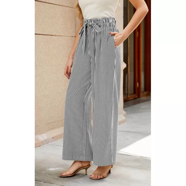 ECOWISH Womens Cotton Soft Palazzo Wide Leg Pant with Pockets High Waist Casual Loose Flowy Pants with Belt418 Black
