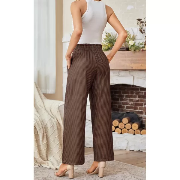 ECOWISH Womens Cotton Soft Palazzo Wide Leg Pant with Pockets High Waist Casual Loose Flowy Pants with Belt418 Khaki