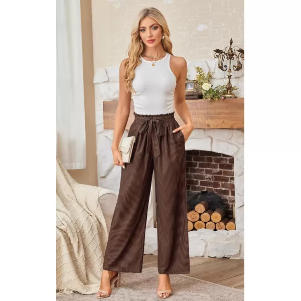 ECOWISH Womens Cotton Soft Palazzo Wide Leg Pant with Pockets High Waist Casual Loose Flowy Pants with Belt418 Khaki