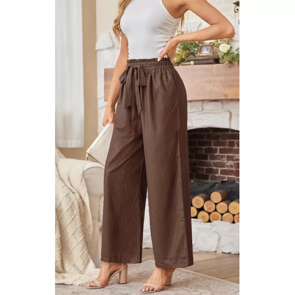 ECOWISH Womens Cotton Soft Palazzo Wide Leg Pant with Pockets High Waist Casual Loose Flowy Pants with Belt418 Khaki