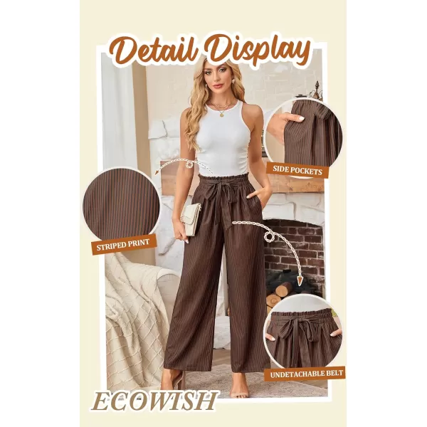 ECOWISH Womens Cotton Soft Palazzo Wide Leg Pant with Pockets High Waist Casual Loose Flowy Pants with Belt418 Khaki