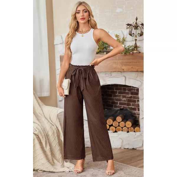 ECOWISH Womens Cotton Soft Palazzo Wide Leg Pant with Pockets High Waist Casual Loose Flowy Pants with Belt418 Khaki