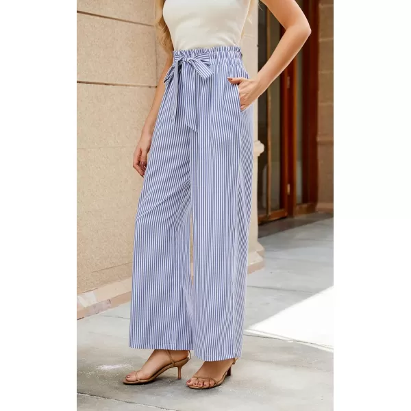 ECOWISH Womens Cotton Soft Palazzo Wide Leg Pant with Pockets High Waist Casual Loose Flowy Pants with Belt418 Sky Blue