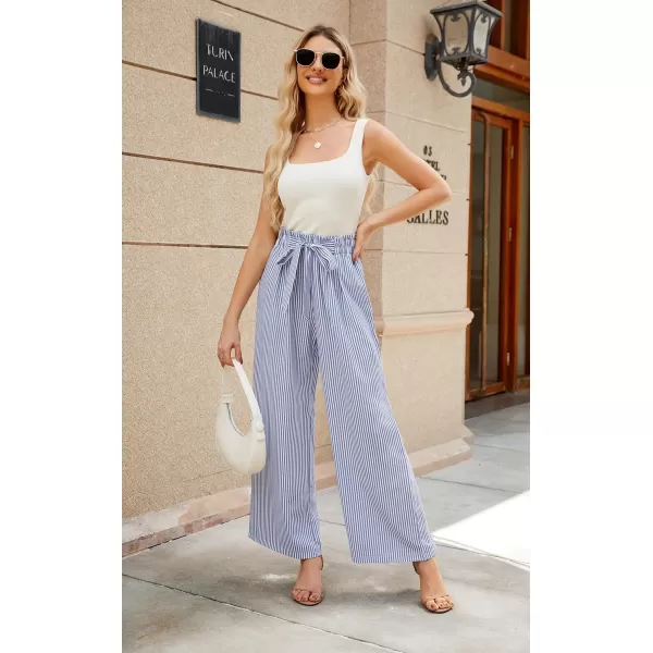 ECOWISH Womens Cotton Soft Palazzo Wide Leg Pant with Pockets High Waist Casual Loose Flowy Pants with Belt418 Sky Blue