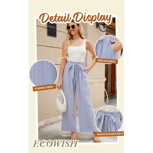 ECOWISH Womens Cotton Soft Palazzo Wide Leg Pant with Pockets High Waist Casual Loose Flowy Pants with Belt418 Sky Blue