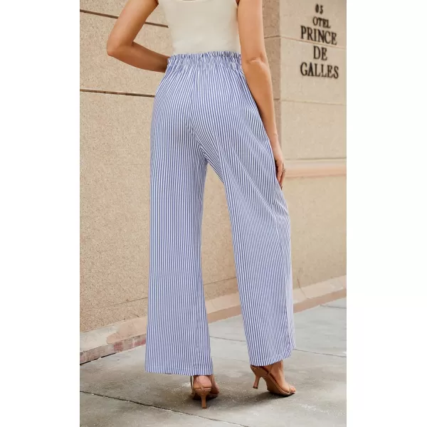 ECOWISH Womens Cotton Soft Palazzo Wide Leg Pant with Pockets High Waist Casual Loose Flowy Pants with Belt418 Sky Blue