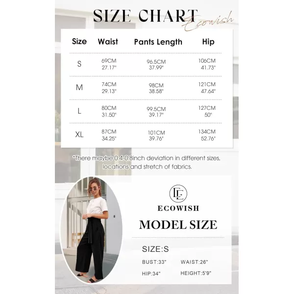 ECOWISH Womens Cotton Soft Palazzo Wide Leg Pant with Pockets High Waist Casual Loose Flowy Pants with BeltBlack