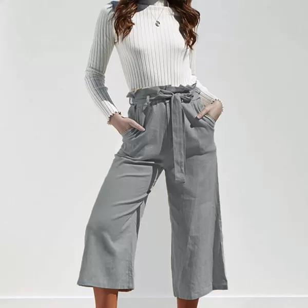 ECOWISH Womens Cotton Soft Palazzo Wide Leg Pant with Pockets High Waist Casual Loose Flowy Pants with BeltGrey