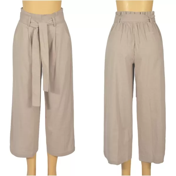 ECOWISH Womens Cotton Soft Palazzo Wide Leg Pant with Pockets High Waist Casual Loose Flowy Pants with BeltKhaki