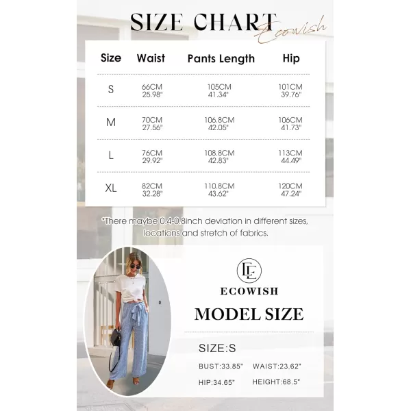 ECOWISH Womens Cotton Soft Palazzo Wide Leg Pant with Pockets High Waist Casual Loose Flowy Pants with BeltLight Blue