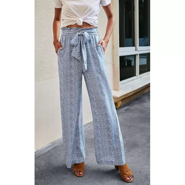ECOWISH Womens Cotton Soft Palazzo Wide Leg Pant with Pockets High Waist Casual Loose Flowy Pants with BeltLight Blue