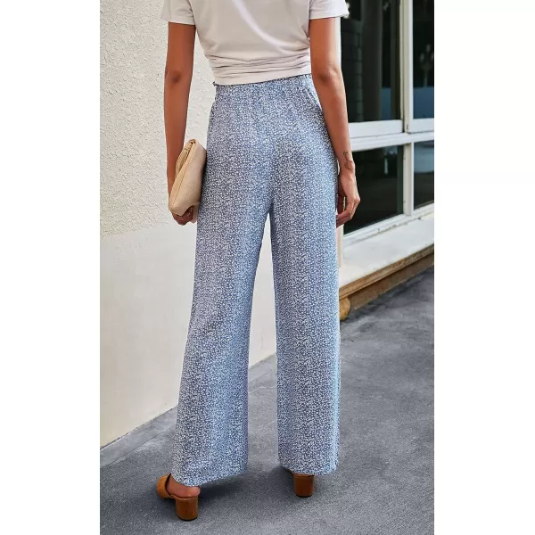 ECOWISH Womens Cotton Soft Palazzo Wide Leg Pant with Pockets High Waist Casual Loose Flowy Pants with BeltLight Blue