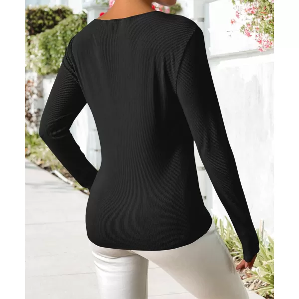 ECOWISH Womens Crop Tops Shirt Long Sleeve Crewneck Slim Fit Ribbed Knit Basic Tee ShirtsBlack
