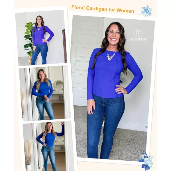 ECOWISH Womens Crop Tops Shirt Long Sleeve Crewneck Slim Fit Ribbed Knit Basic Tee ShirtsBlue