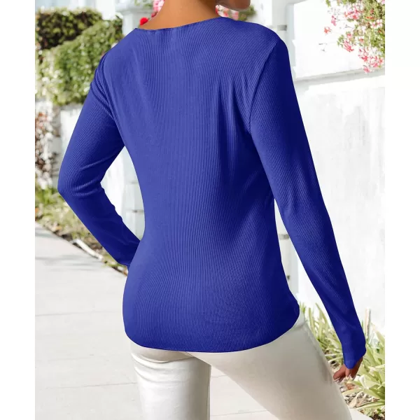 ECOWISH Womens Crop Tops Shirt Long Sleeve Crewneck Slim Fit Ribbed Knit Basic Tee ShirtsBlue
