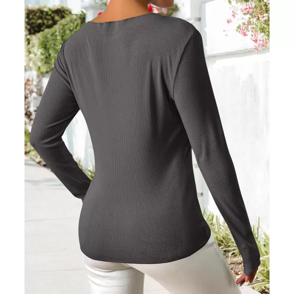 ECOWISH Womens Crop Tops Shirt Long Sleeve Crewneck Slim Fit Ribbed Knit Basic Tee ShirtsGrey