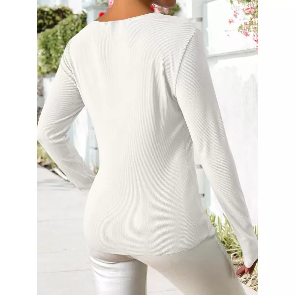 ECOWISH Womens Crop Tops Shirt Long Sleeve Crewneck Slim Fit Ribbed Knit Basic Tee ShirtsWhite