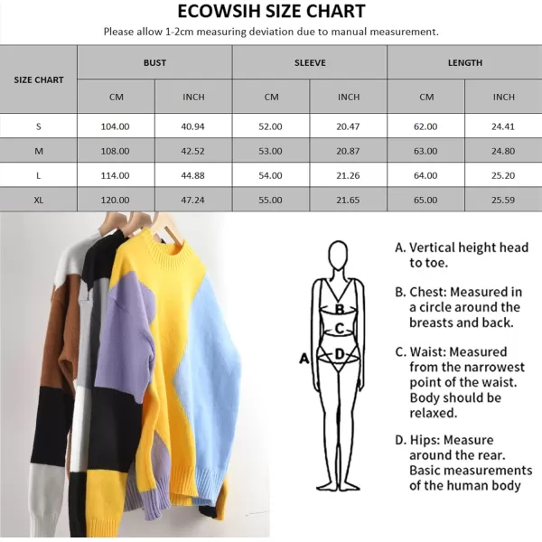 ECOWISH Womens Fall Sweater 2024  Long Sleeve Color Block Patchwork Round Neck Pullover Knit Tops Cute Casual Sweaters312 Black Brown