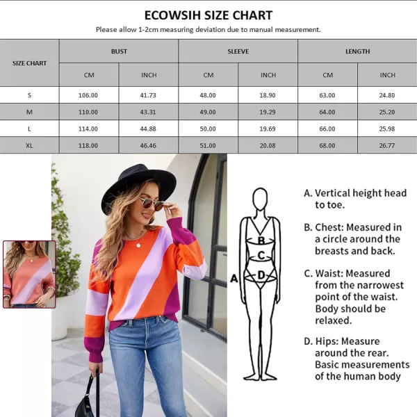 ECOWISH Womens Fall Sweater 2024  Long Sleeve Color Block Patchwork Round Neck Pullover Knit Tops Cute Casual Sweaters363 Camel