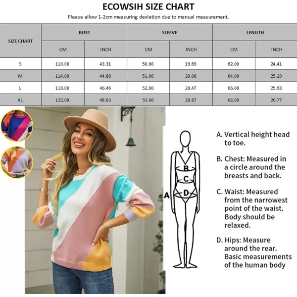 ECOWISH Womens Fall Sweater 2024  Long Sleeve Color Block Patchwork Round Neck Pullover Knit Tops Cute Casual Sweaters364 Light Green
