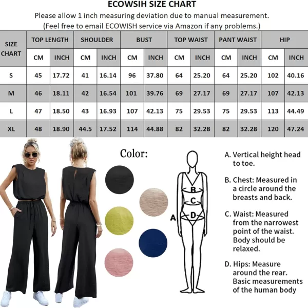 ECOWISH Womens Jumpsuits 2024 Two Piece Summer Sets 2 Piece Outfits for Women Tank Crop Tops Palazzo Pants SetBlack