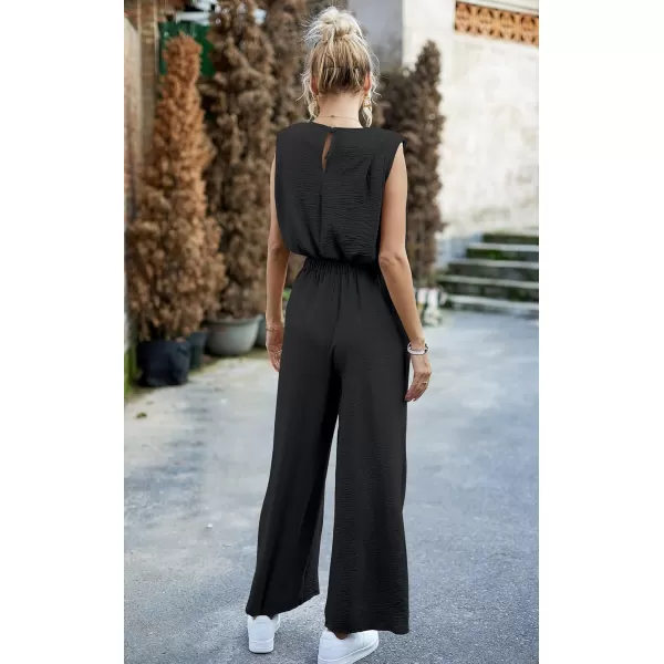 ECOWISH Womens Jumpsuits 2024 Two Piece Summer Sets 2 Piece Outfits for Women Tank Crop Tops Palazzo Pants SetBlack