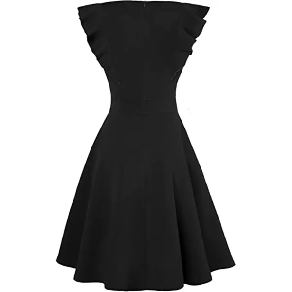 ECOWISH Womens Summer Dresses 2024 Elegant Lady Wedding Guest Cocktail Ruffle Cap Sleeves ALine Office Midi Dress170 Black