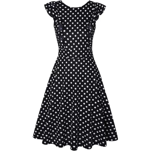 ECOWISH Womens Summer Dresses 2024 Elegant Lady Wedding Guest Cocktail Ruffle Cap Sleeves ALine Office Midi Dress170 Black White Dot