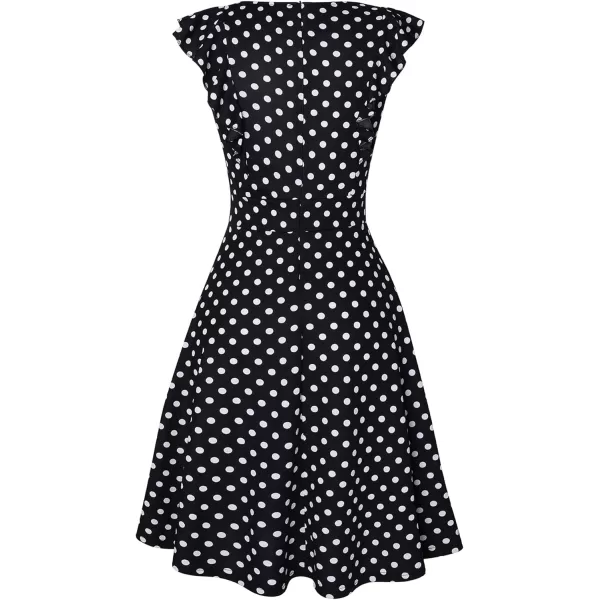ECOWISH Womens Summer Dresses 2024 Elegant Lady Wedding Guest Cocktail Ruffle Cap Sleeves ALine Office Midi Dress170 Black White Dot