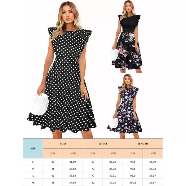 ECOWISH Womens Summer Dresses 2024 Elegant Lady Wedding Guest Cocktail Ruffle Cap Sleeves ALine Office Midi Dress170 Blue Floral