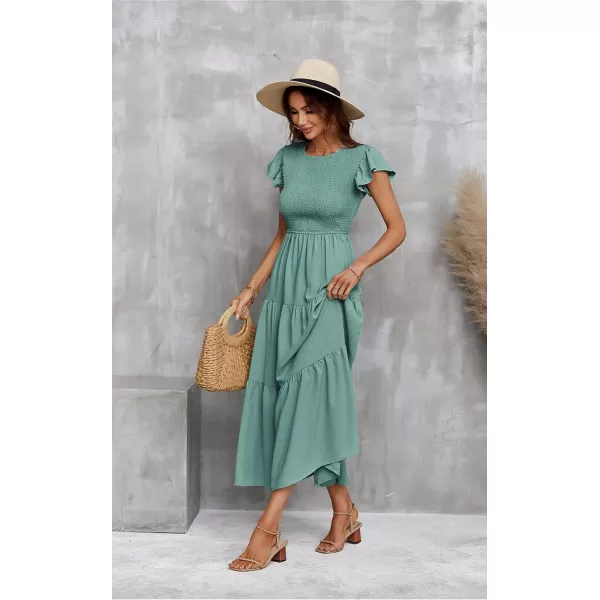 ECOWISH Womens Summer Dresses 2024 Elegant Lady Wedding Guest Cocktail Ruffle Cap Sleeves ALine Office Midi Dress297 Light Green