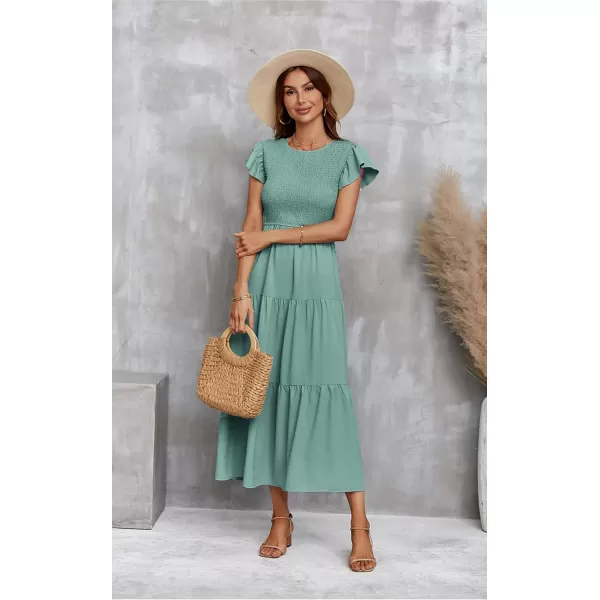 ECOWISH Womens Summer Dresses 2024 Elegant Lady Wedding Guest Cocktail Ruffle Cap Sleeves ALine Office Midi Dress297 Light Green