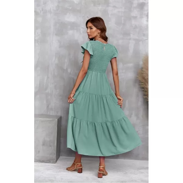 ECOWISH Womens Summer Dresses 2024 Elegant Lady Wedding Guest Cocktail Ruffle Cap Sleeves ALine Office Midi Dress297 Light Green