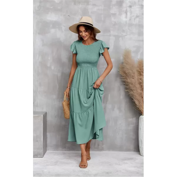 ECOWISH Womens Summer Dresses 2024 Elegant Lady Wedding Guest Cocktail Ruffle Cap Sleeves ALine Office Midi Dress297 Light Green