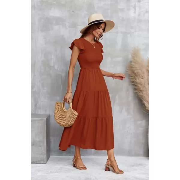 ECOWISH Womens Summer Dresses 2024 Elegant Lady Wedding Guest Cocktail Ruffle Cap Sleeves ALine Office Midi Dress297 Orange