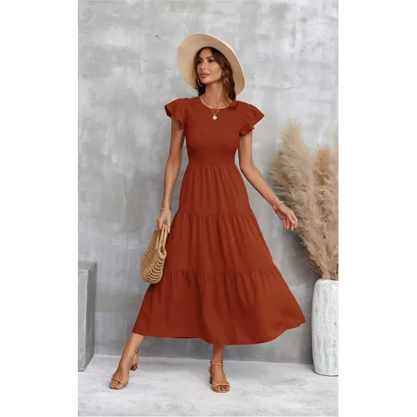 ECOWISH Womens Summer Dresses 2024 Elegant Lady Wedding Guest Cocktail Ruffle Cap Sleeves ALine Office Midi Dress297 Orange