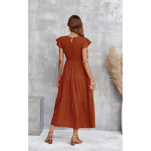 ECOWISH Womens Summer Dresses 2024 Elegant Lady Wedding Guest Cocktail Ruffle Cap Sleeves ALine Office Midi Dress297 Orange