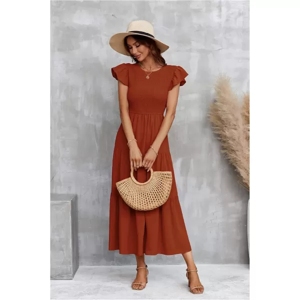 ECOWISH Womens Summer Dresses 2024 Elegant Lady Wedding Guest Cocktail Ruffle Cap Sleeves ALine Office Midi Dress297 Orange