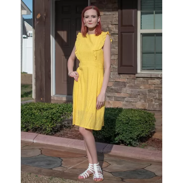 ECOWISH Womens Summer Dresses 2024 Elegant Lady Wedding Guest Cocktail Ruffle Cap Sleeves ALine Office Midi DressYellow
