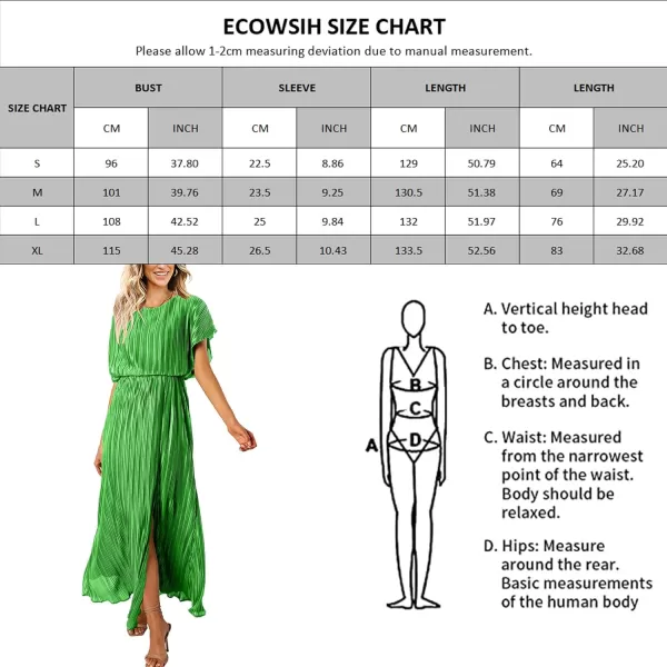 ECOWISH Womens Summer Maxi Dresses Crew Neck Ruffle Cocktail Dress Sexy Pleated Slit Long SundressesBrilliant Green