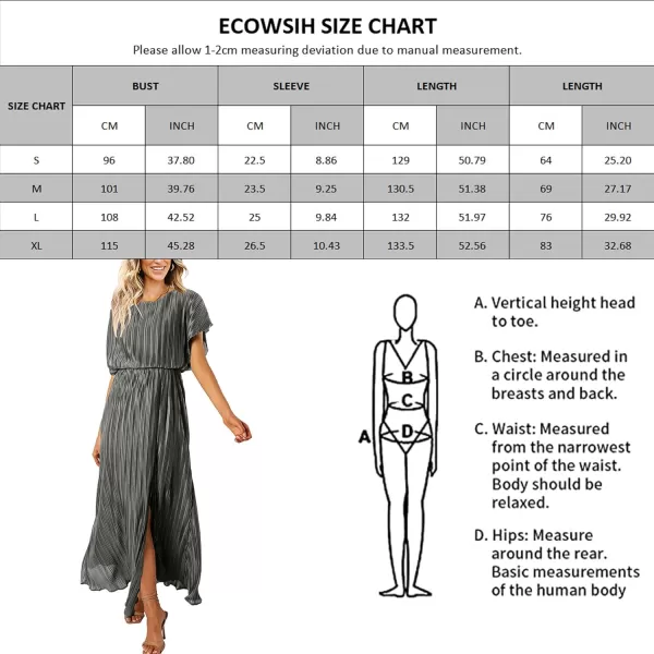 ECOWISH Womens Summer Maxi Dresses Crew Neck Ruffle Cocktail Dress Sexy Pleated Slit Long SundressesGrey