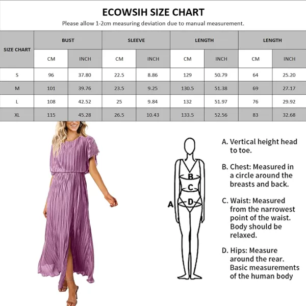 ECOWISH Womens Summer Maxi Dresses Crew Neck Ruffle Cocktail Dress Sexy Pleated Slit Long SundressesGrey Purple