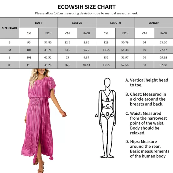 ECOWISH Womens Summer Maxi Dresses Crew Neck Ruffle Cocktail Dress Sexy Pleated Slit Long SundressesPink