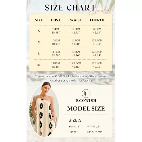 ECOWISH Womens Summer Maxi Dresses One Shoulder Midi Dresses Boho Beach Vacation Long Sundress with PocketsBeige