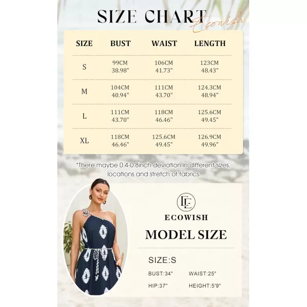 ECOWISH Womens Summer Maxi Dresses One Shoulder Midi Dresses Boho Beach Vacation Long Sundress with PocketsNavy Blue